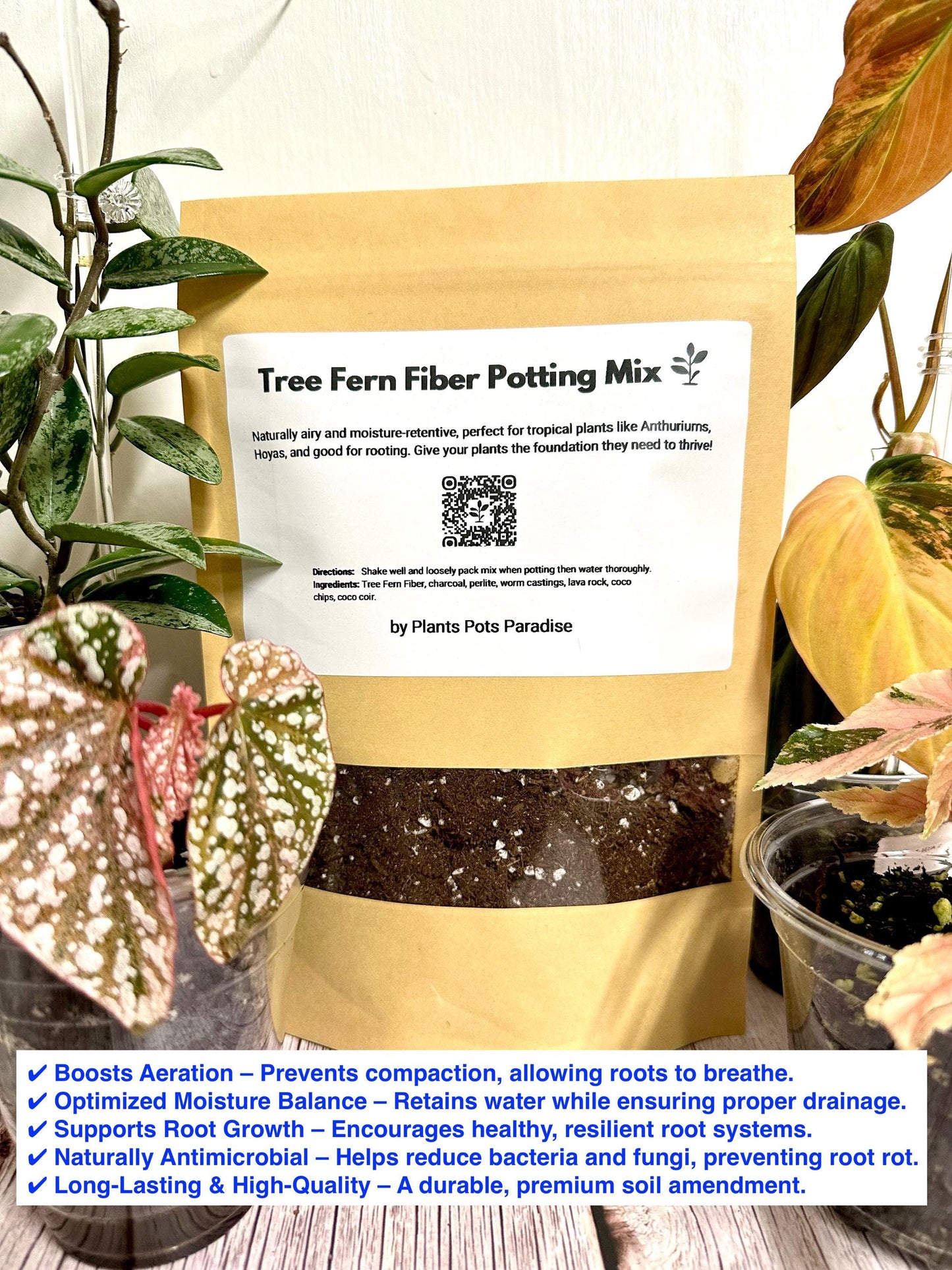 Tree Fern Fiber Soil Potting Mix(4 pots) for Anthurium Begonia Alocasia Hoya Propagation | Fill **Four 4" Pots**